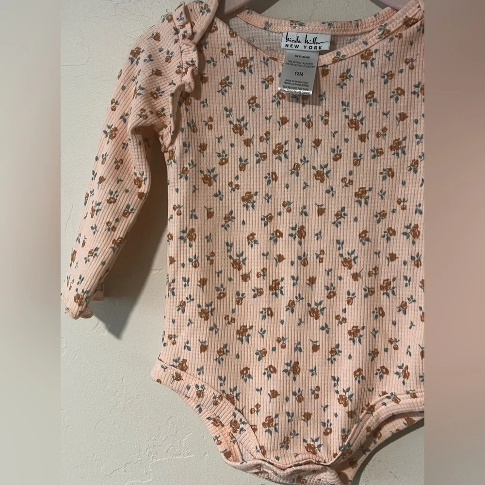 Nicole Miller 2 Piece Set Long Sleeve Pink Floral Brown Corduroy Dress Size 12m - Picture 6 of 10